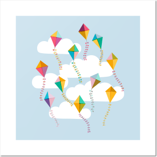 Flying Kites {Sky} Blue Sky and Clouds Posters and Art